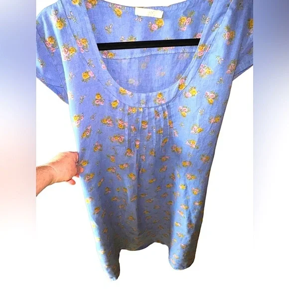 XXL Italian linen floral dress, bought in Aux France NWOT . Gorgeous periwinkle - Picture 1 of 9